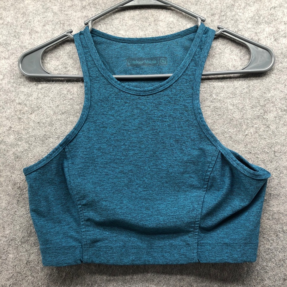 Outdoor Voices Heathered Teal Blue High Neck Crop Top Sports Bra Size M